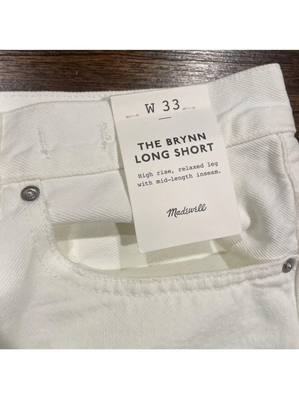 NWT Madewell White Denim Short Sz 33 Brynn Long High Rise Relaxed Button Fly 5